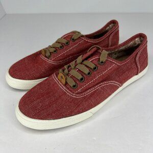 Margaritaville Womens Red Canvas Almond Toe Lace Up Low Top Size 8 Sneakers